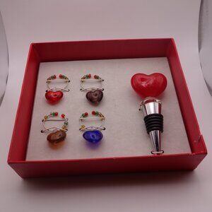 One(1) Heart Wine Stopper and Four(4) Wine Charms